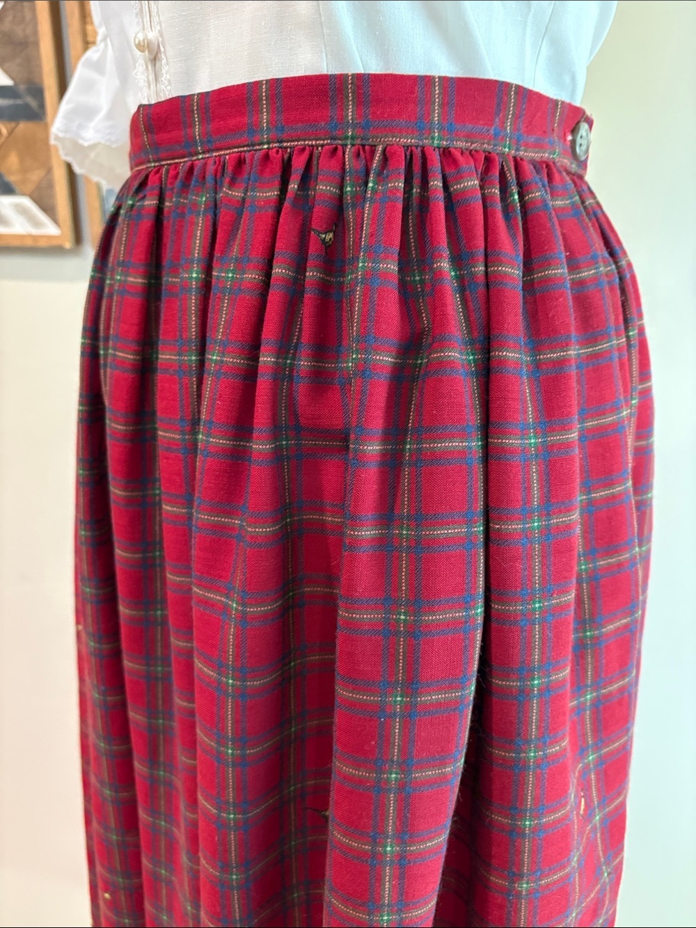 Vintage Ralph Lauren Red Plaid Wool Pheasant Equestrian Maxi Skirt Medium 12 - Picture 7 of 14